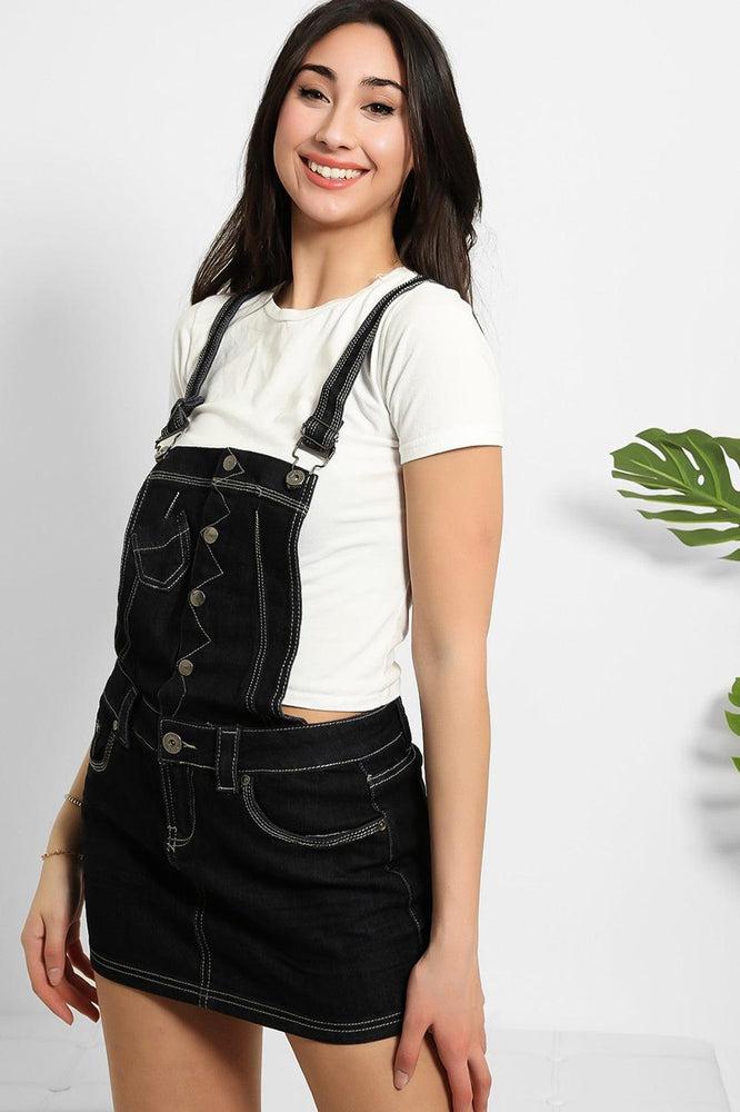 Navy Contrast Stitch Denim Dungaree Skirt-SinglePrice