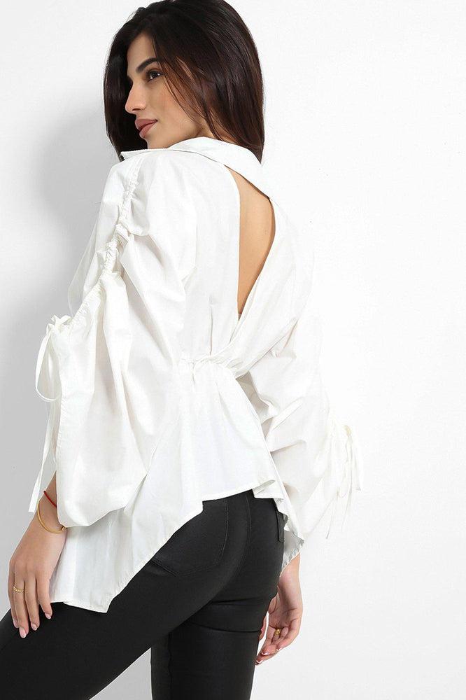 Exaggerated Drawstring Sleeves Peplum Blouse-SinglePrice
