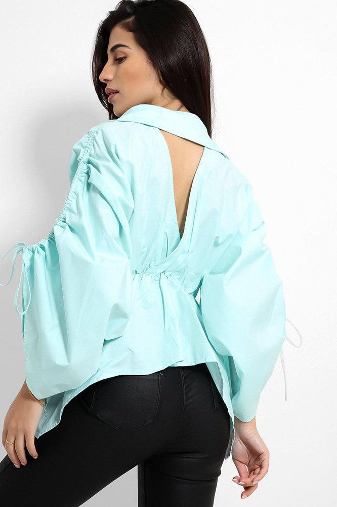 Exaggerated Drawstring Sleeves Peplum Blouse-SinglePrice