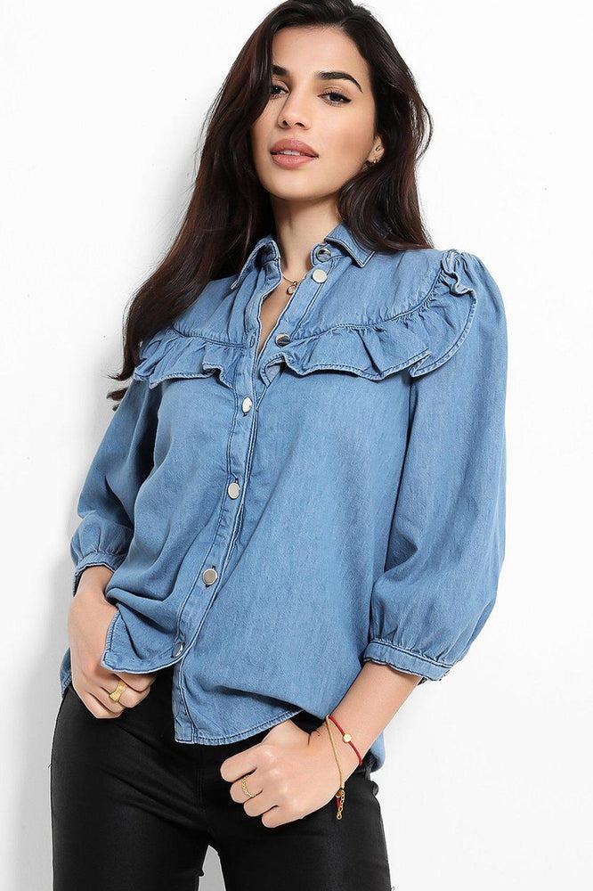 Frilled Denim Shirt-SinglePrice