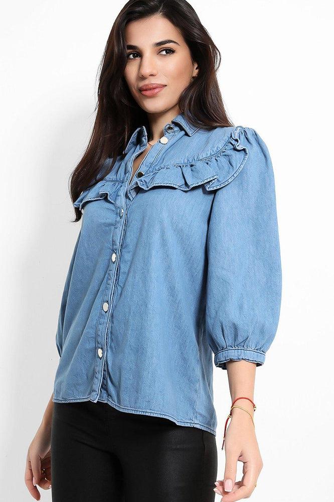 Frilled Denim Shirt-SinglePrice