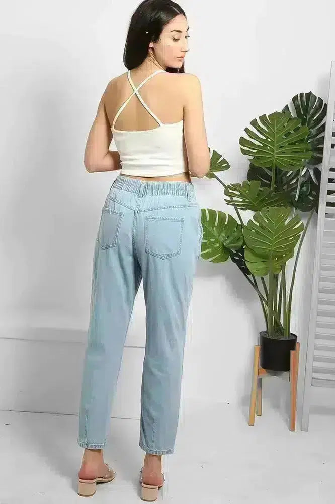 Elastic Back High Waist Casual Jeans-SinglePrice