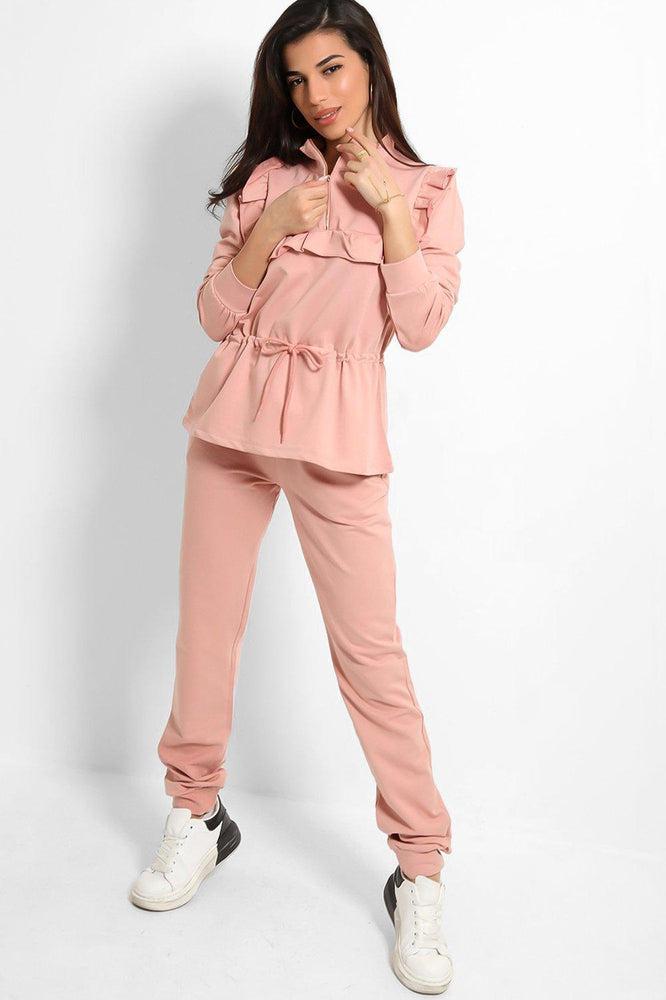 Black Frilled Drawstring Waist Tracksuit-SinglePrice