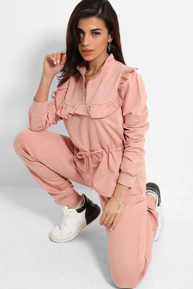 Black Frilled Drawstring Waist Tracksuit-SinglePrice