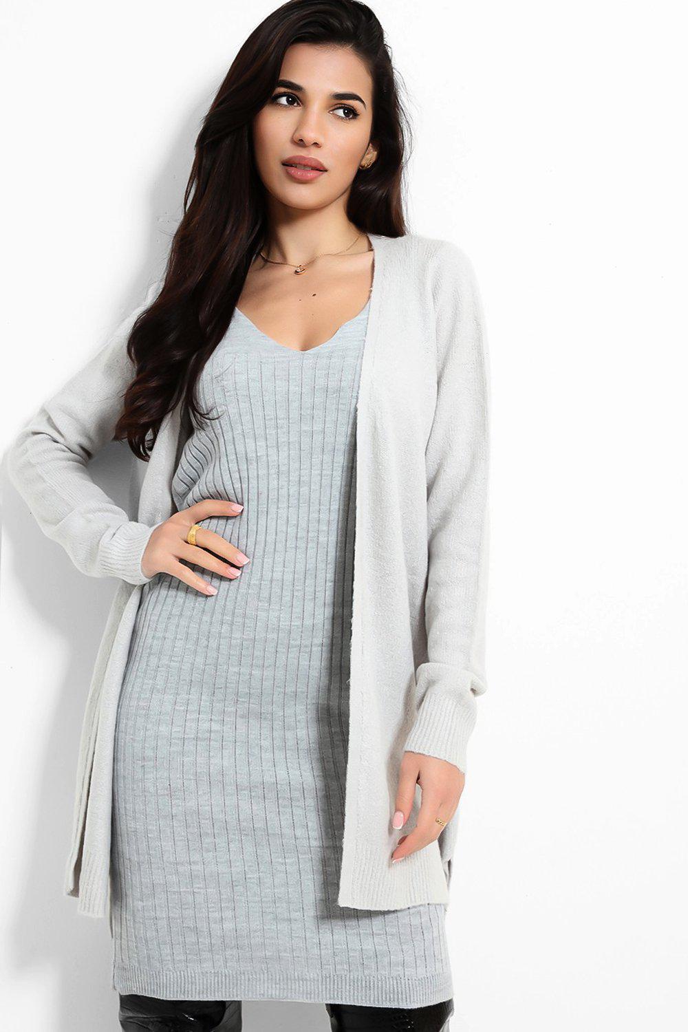 Grey Open Front Midi Length Cardigan-SinglePrice