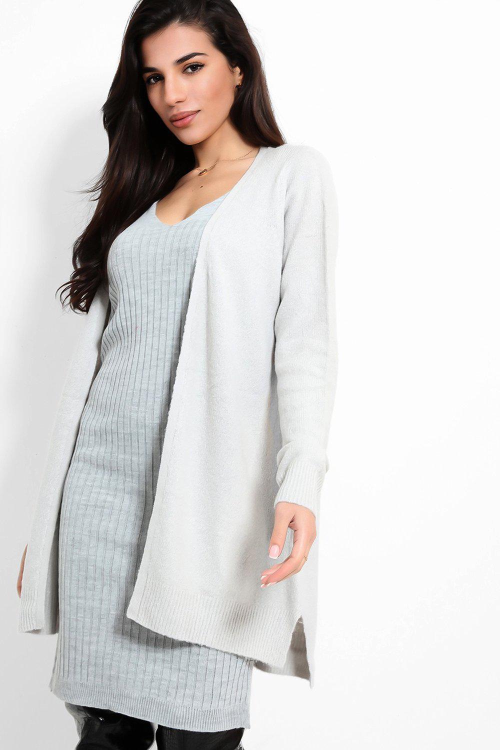 Grey Open Front Midi Length Cardigan-SinglePrice