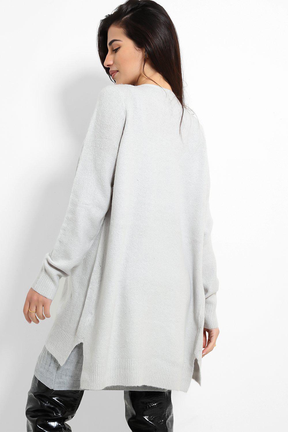 Grey Open Front Midi Length Cardigan-SinglePrice