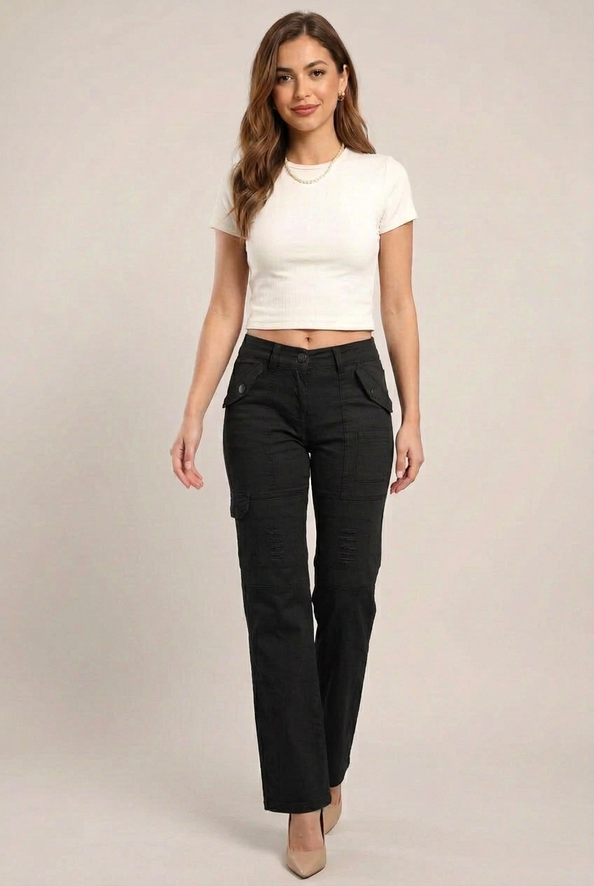 Distressed Pockets Heavy Duty Cargo Trousers