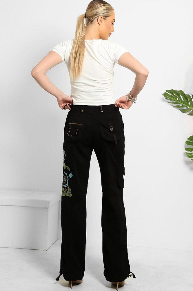 Floral Embroidery To Side Cargo Trousers-SinglePrice