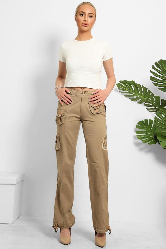 Floral Embroidery To Side Cargo Trousers-SinglePrice