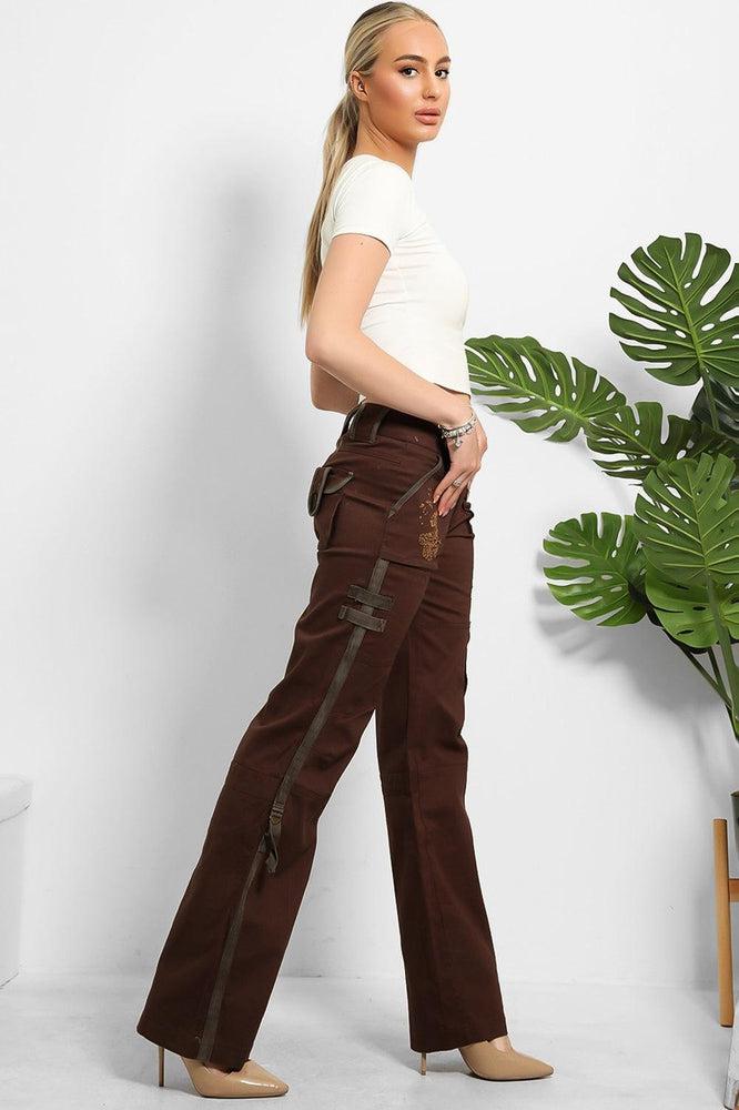 Embroidered Sequinned Detail Cargo Trousers-SinglePrice