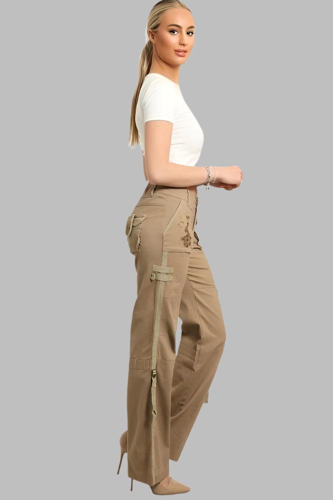 Embroidered Sequinned Detail Cargo Trousers-SinglePrice