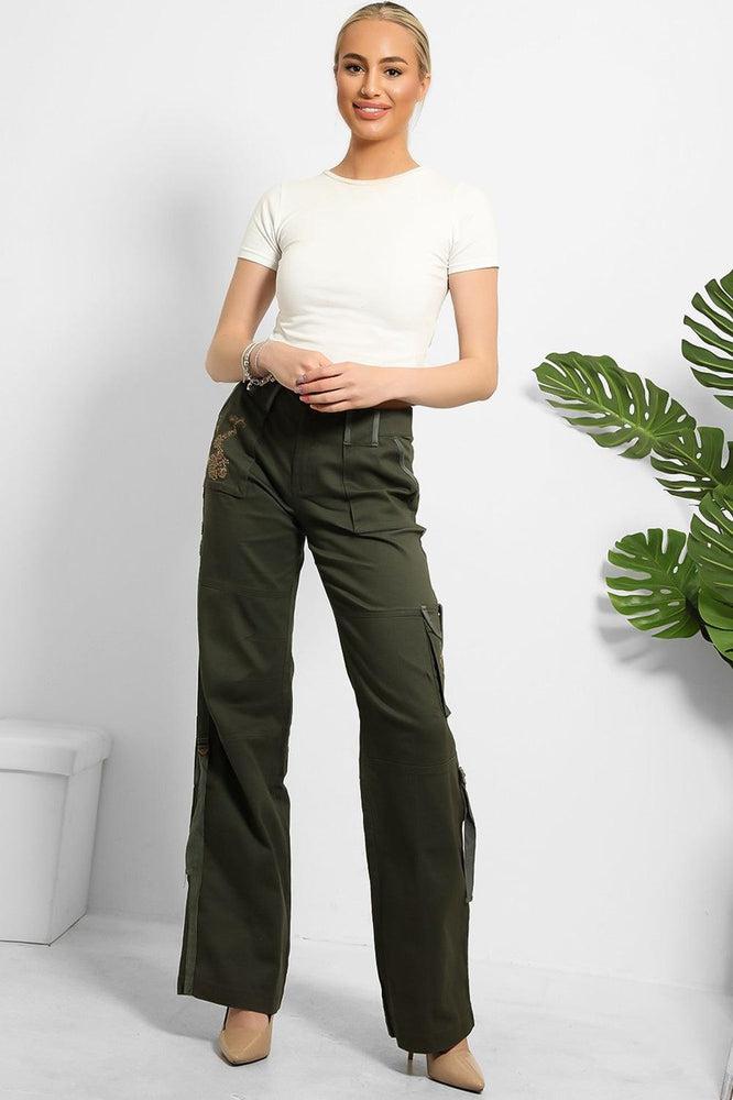 Embroidered Sequinned Detail Cargo Trousers-SinglePrice