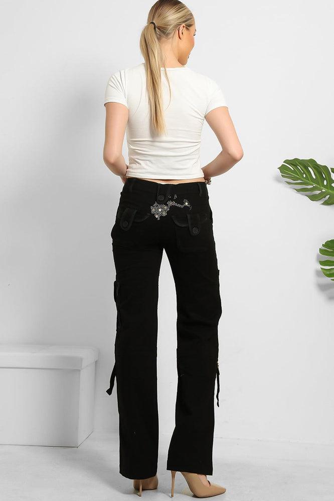 Embroidered Sequinned Detail Cargo Trousers-SinglePrice