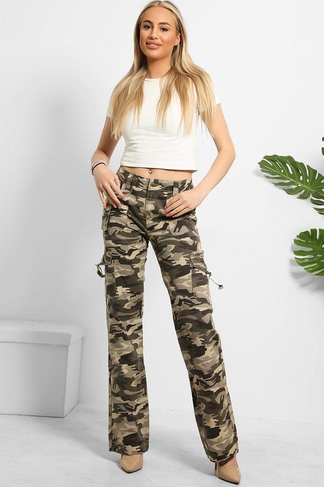 Camouflage Print Denim Cargo Trousers-SinglePrice