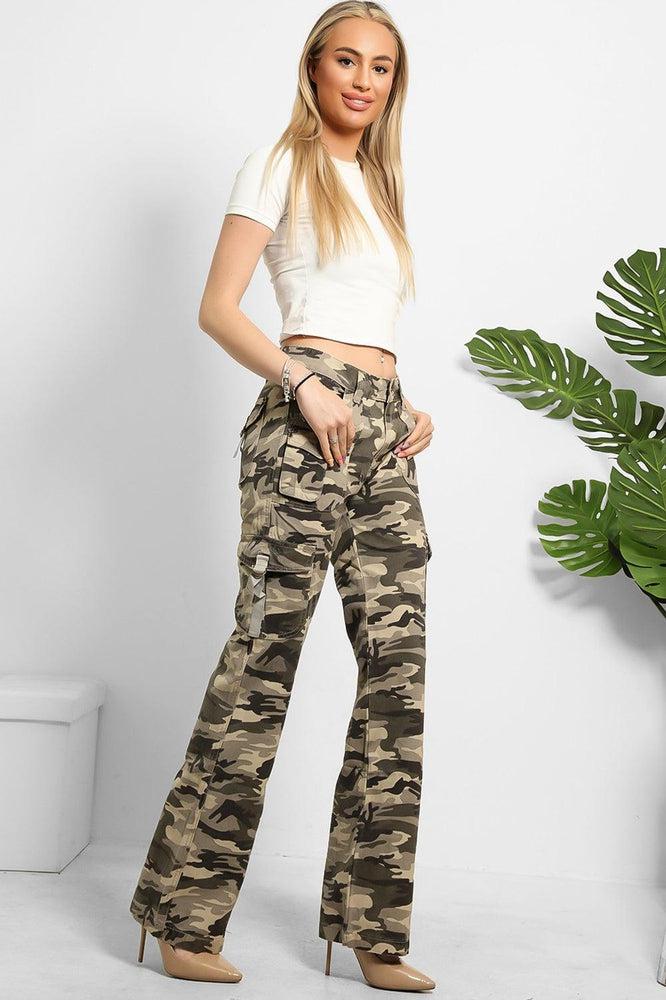 Camouflage Print Denim Cargo Trousers-SinglePrice