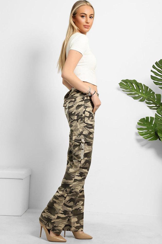 Camouflage Print Denim Cargo Trousers-SinglePrice