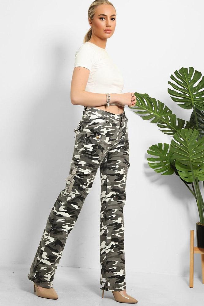 Camouflage Print Denim Cargo Trousers-SinglePrice