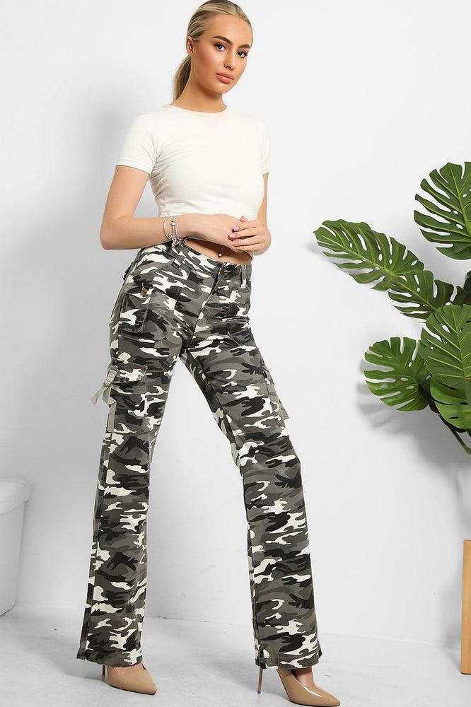 Camouflage Print Denim Cargo Trousers-SinglePrice