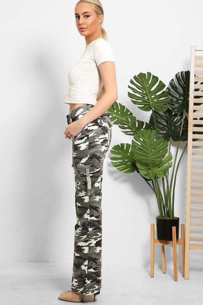 Camouflage Print Denim Cargo Trousers-SinglePrice
