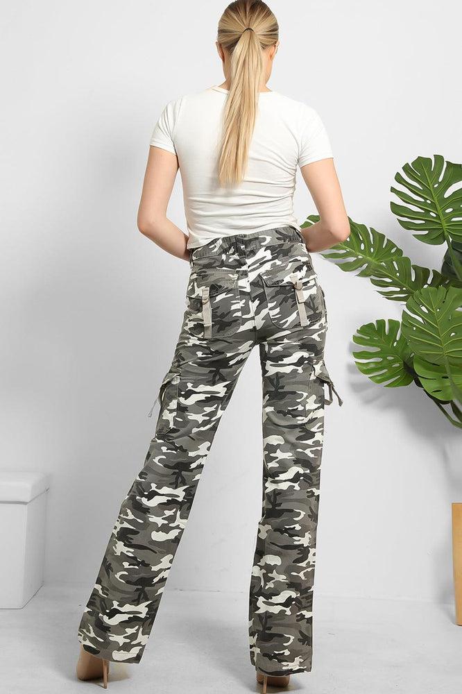 Camouflage Print Denim Cargo Trousers-SinglePrice