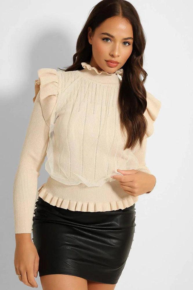 Organza Layer High Neck Frilled Pullover-SinglePrice