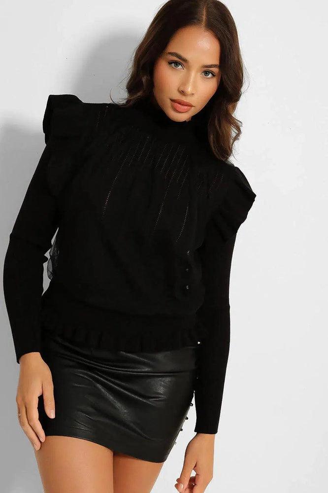 Organza Layer High Neck Frilled Pullover-SinglePrice