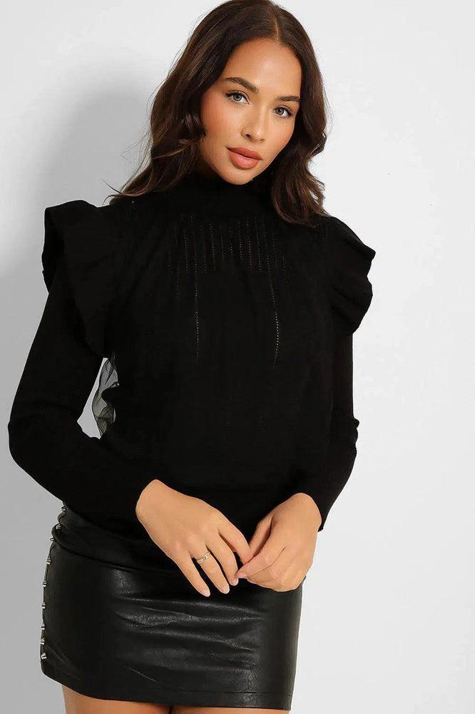 Organza Layer High Neck Frilled Pullover-SinglePrice