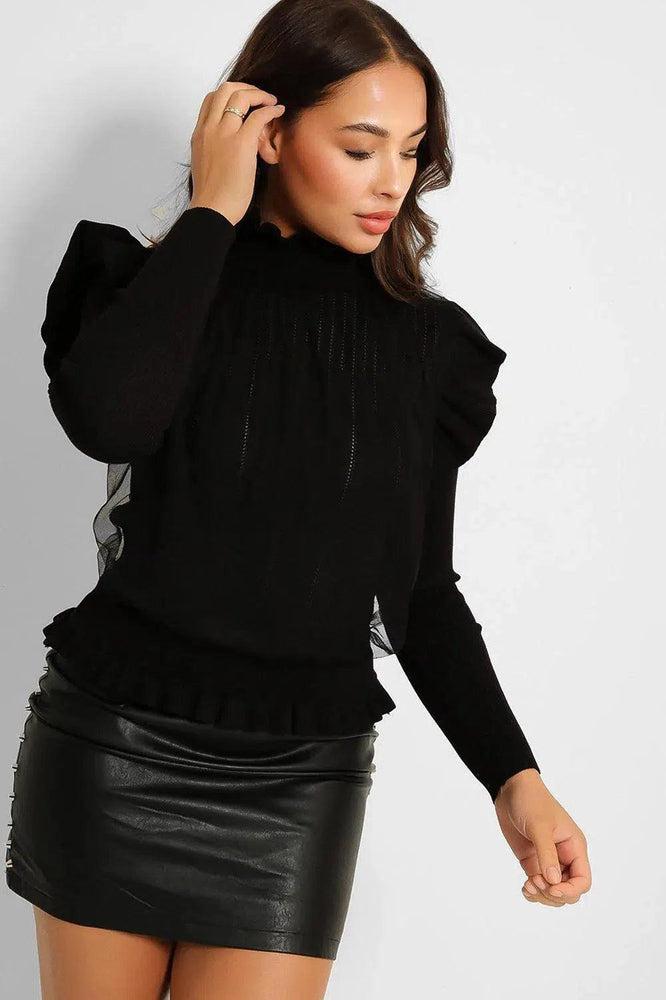 Organza Layer High Neck Frilled Pullover-SinglePrice