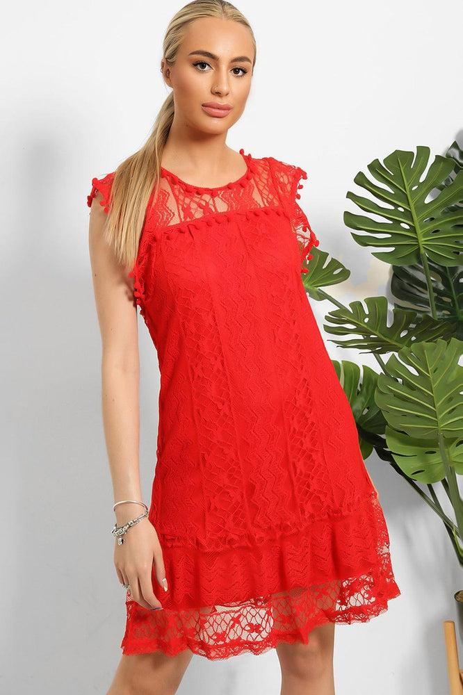 Pom Pom Sleeves Lace Summer Dress-SinglePrice