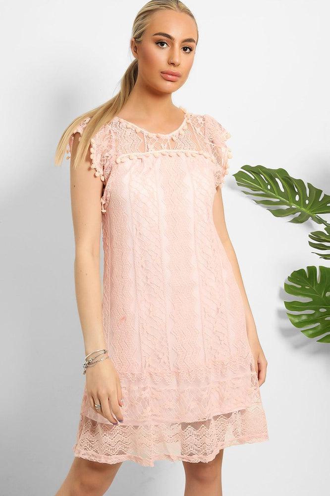 Pom Pom Sleeves Lace Summer Dress-SinglePrice