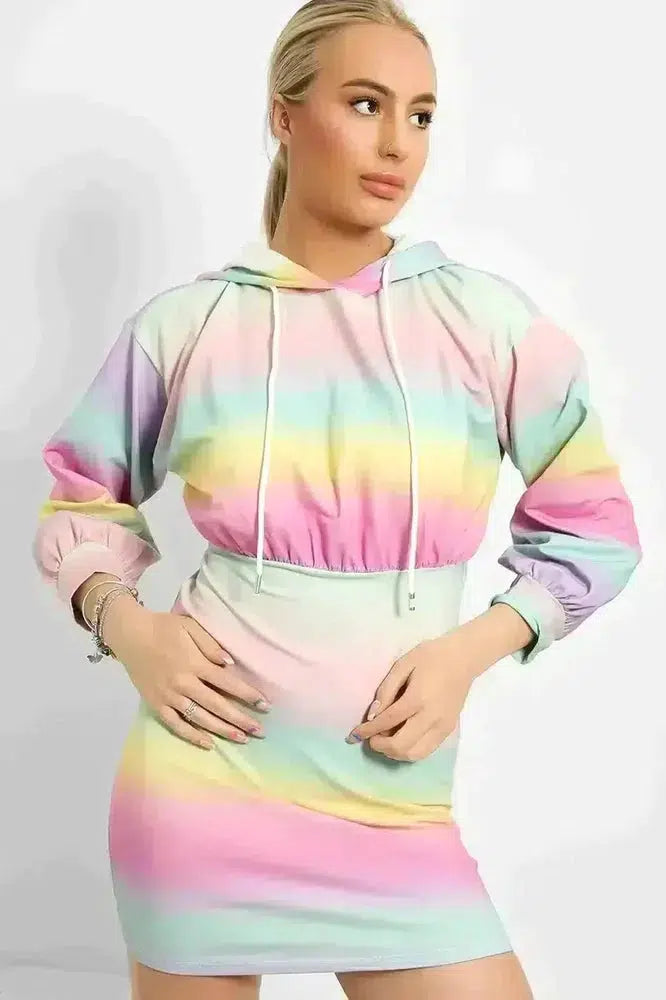 Ombre Colours Bodycon Hoodie Dress-SinglePrice