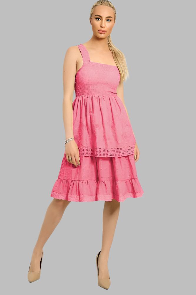 Shirred Bust Layered Summer Midi Sundress-SinglePrice