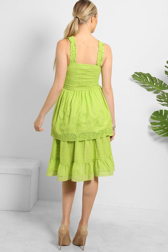 Shirred Bust Layered Summer Midi Sundress-SinglePrice