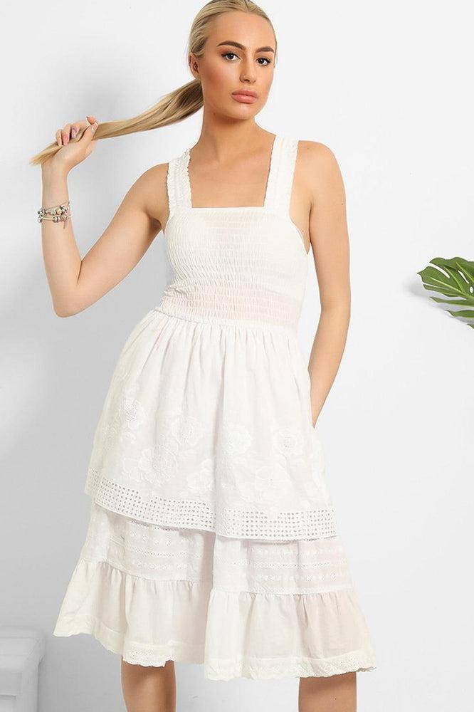 Shirred Bust Layered Summer Midi Sundress-SinglePrice