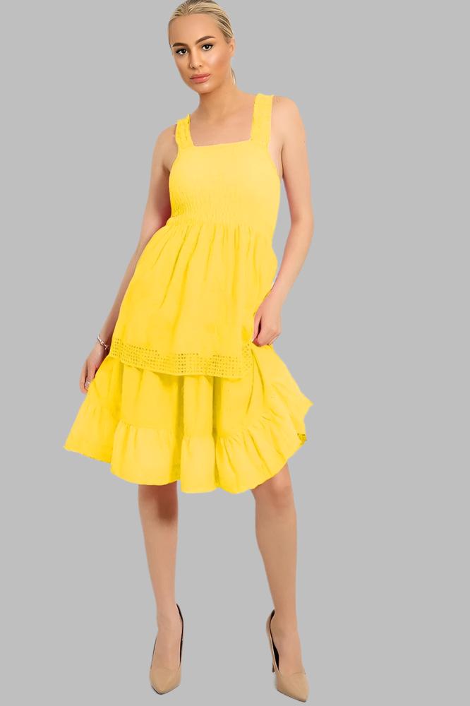 Shirred Bust Layered Summer Midi Sundress-SinglePrice