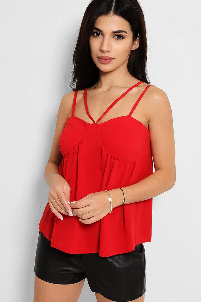 Solid Red Back Split Strappy Top-SinglePrice