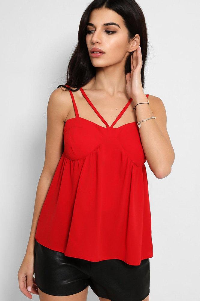 Solid Red Back Split Strappy Top-SinglePrice