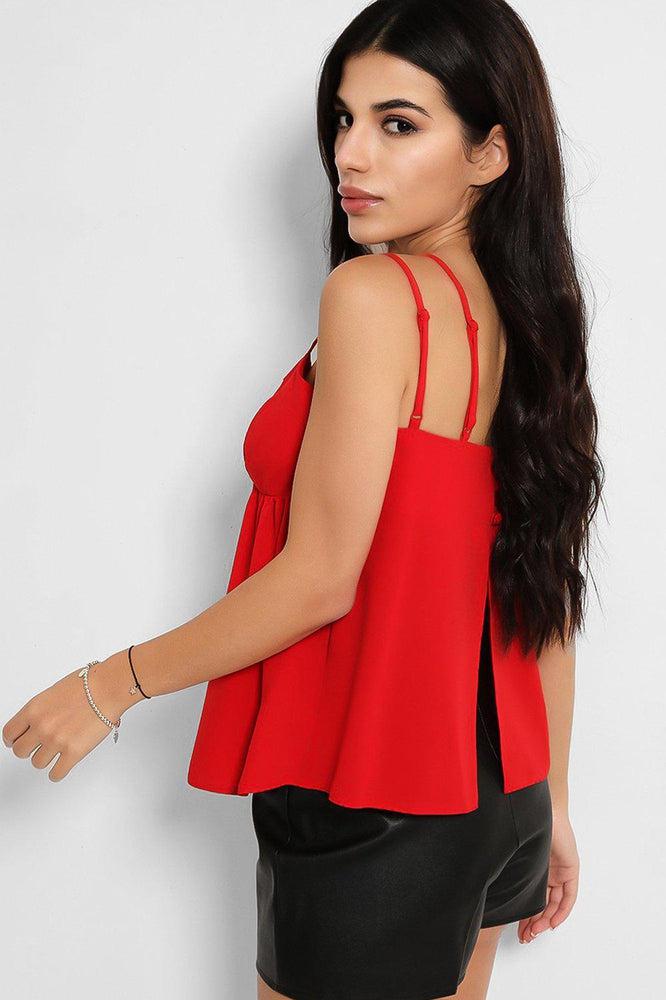 Solid Red Back Split Strappy Top-SinglePrice