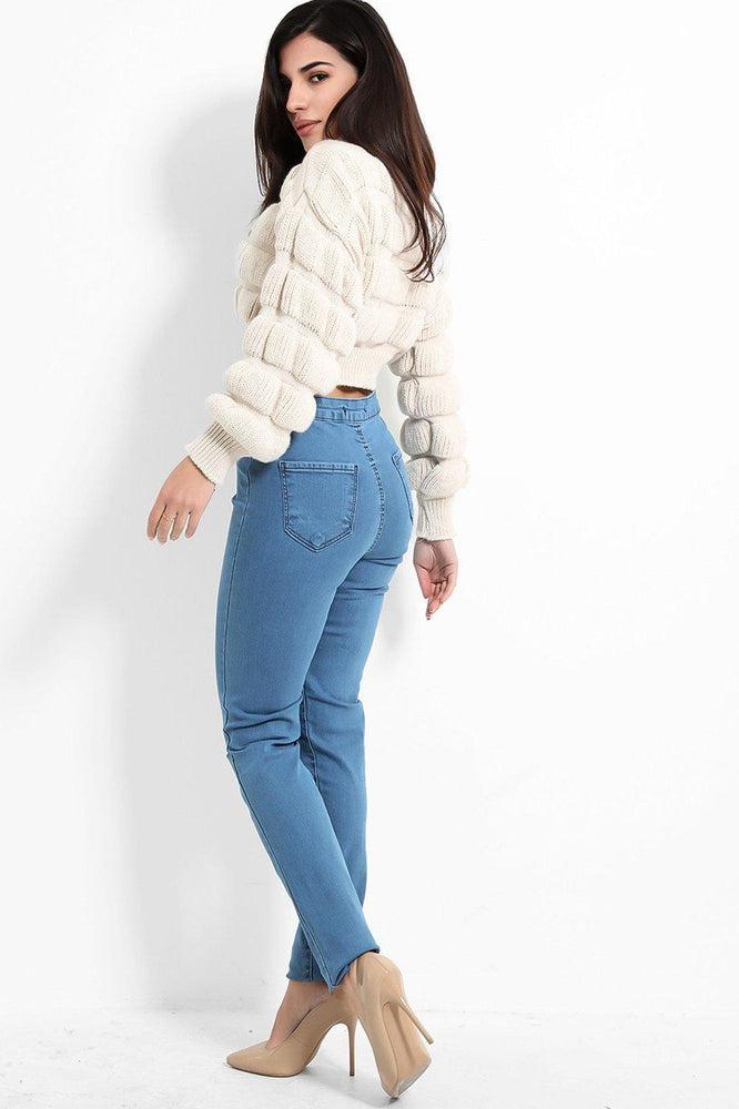 Slashed Knee High Waist Jeans-SinglePrice