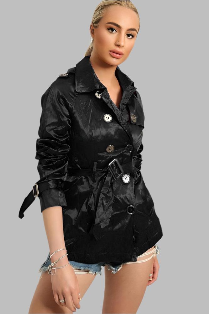 Double Breasted Shimmer Wrinkled Satin Gabardine Jacket-SinglePrice