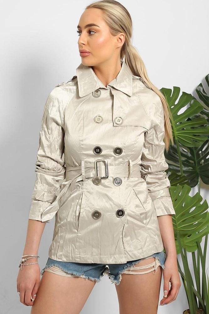 Double Breasted Shimmer Wrinkled Satin Gabardine Jacket-SinglePrice