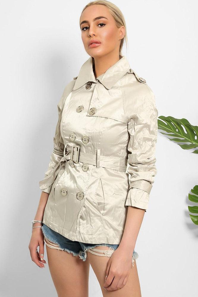 Double Breasted Shimmer Wrinkled Satin Gabardine Jacket-SinglePrice