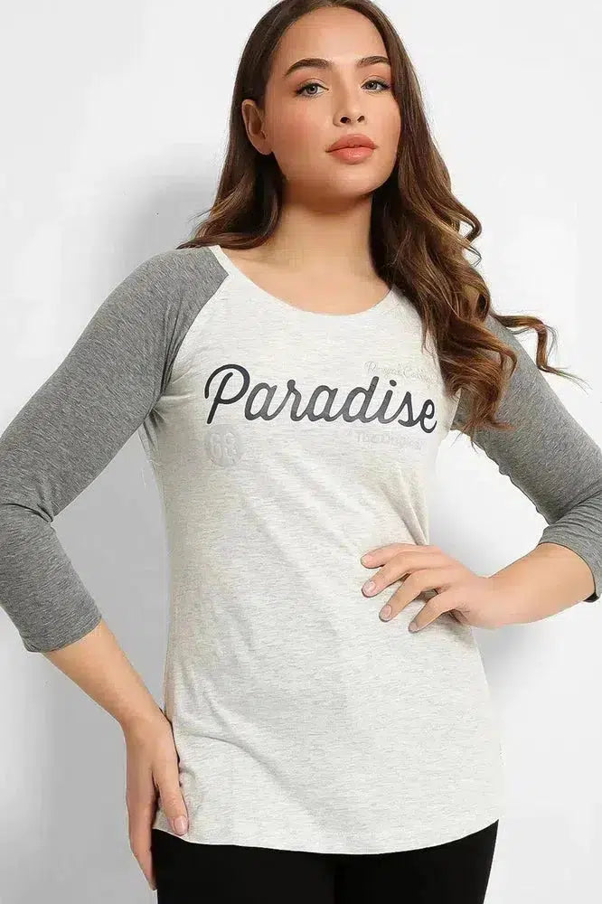 Grey Contrast Sleeve Paradise T-Shirt-SinglePrice