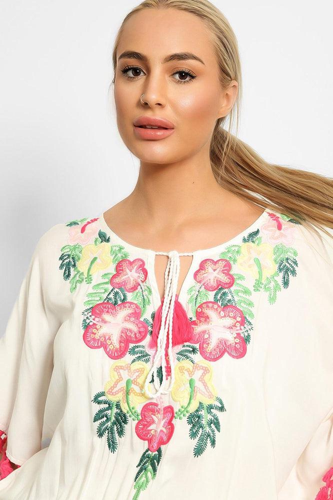Cream Multicolour Embroidery Summer Tunic-SinglePrice