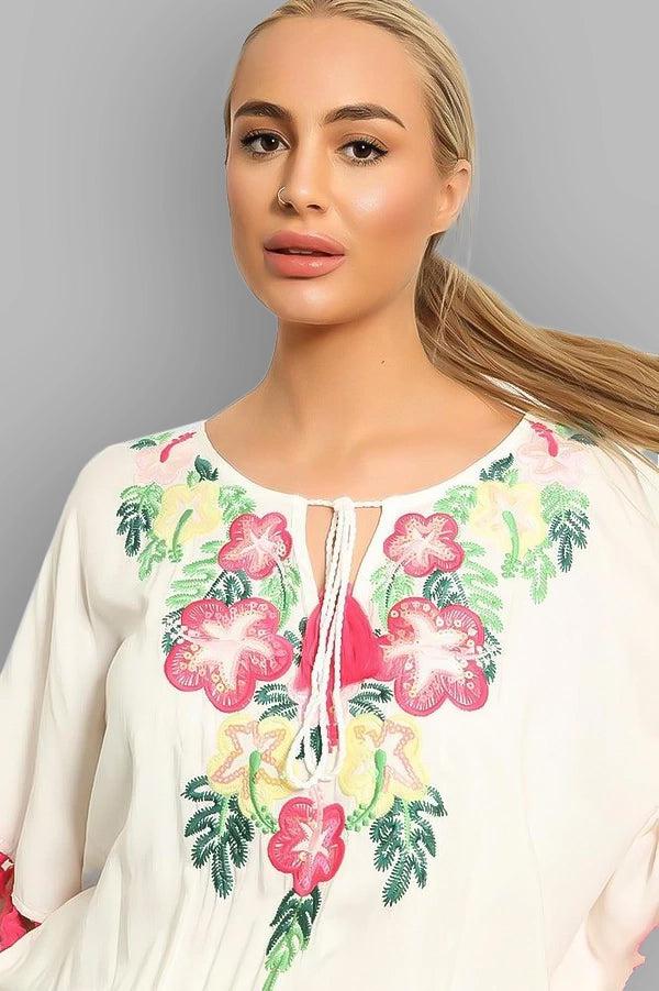 Cream Multicolour Embroidery Summer Tunic