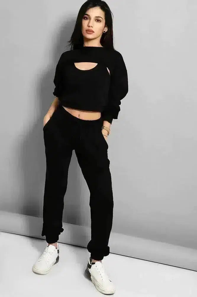 Black cropped tracksuit hotsell