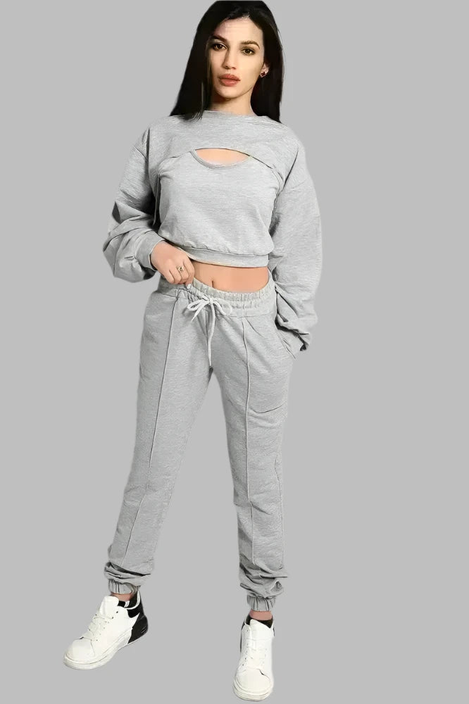 Grey Cropped Top 3 Piece Tracksuit-SinglePrice