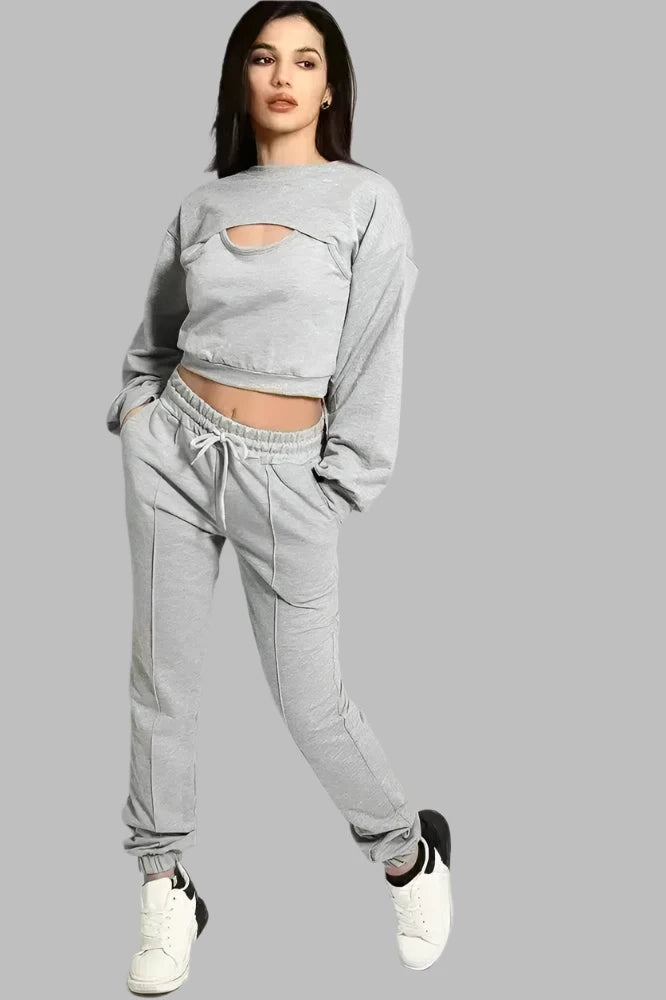 Grey Cropped Top 3 Piece Tracksuit-SinglePrice