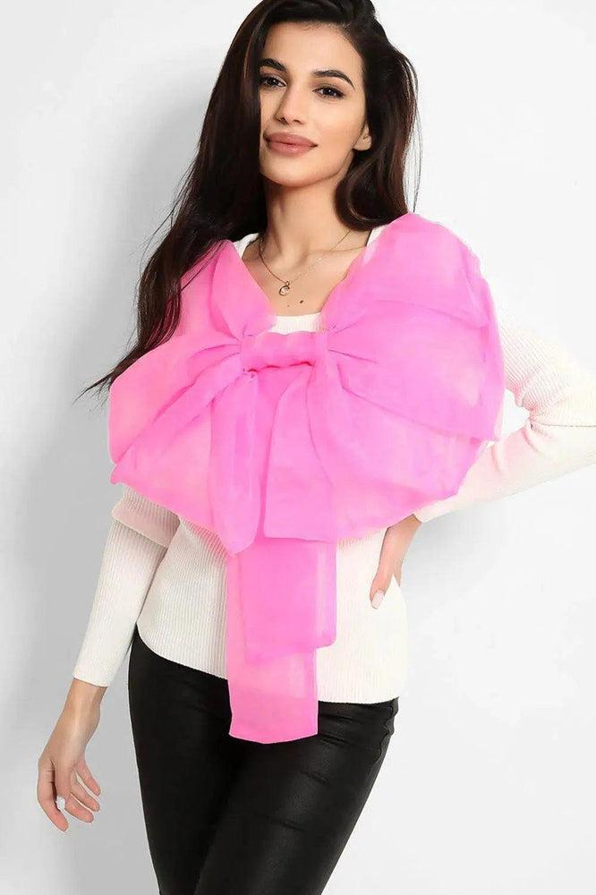 Cream Pink Large Organza Bow Rib Knit Pullover-SinglePrice